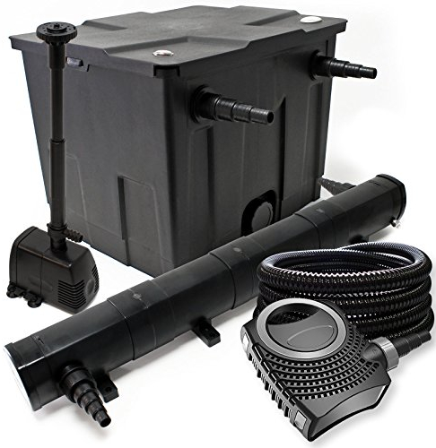 Set filtrante per laghetto Filtro bio 60000l con Chiarificatore UVC 18W, Pompa 80W, Tubo e Skimmer