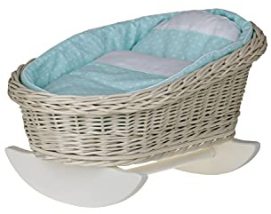 e-wicker24 Handgeflochtene Weidenwiege für Puppen – reizendes und langlebiges Puppenbettchen Puppenwiege ideal für fantasievolles Spielen Kinderzimmerdekoration Schaukelbett aus Korbgeflecht
