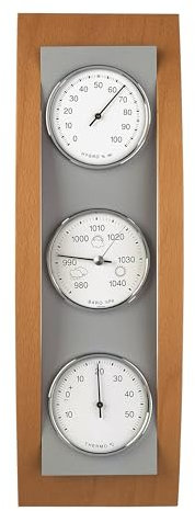 TFA Dostmann Analoge Wetterstation, aus Holz, Barometer, Thermometer, Hygrometer, braun