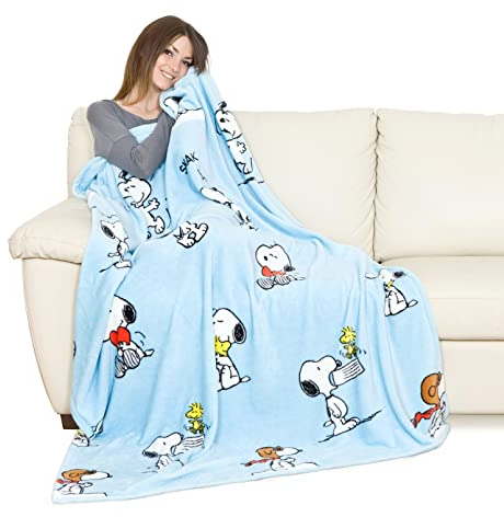 Kanguru Snoopy Blanket, soft fleece throw, Light Blue, 130 × 170 cm (51 × 67 in)