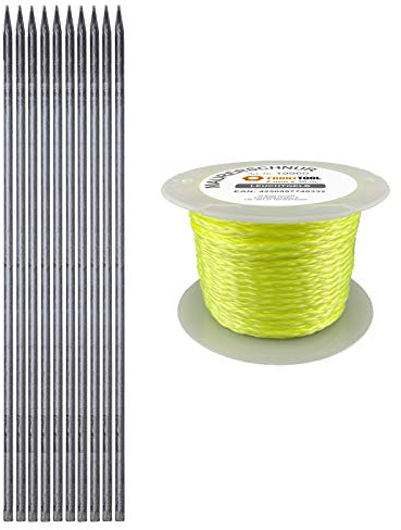 FRONTTOOL Schnureisen 10 Stück Set 1m, Ø18mm - Inklusive GRATIS Maurerschnur 30m, Schnurnagel & Richtschnur, Ideal für Bauarbeiten