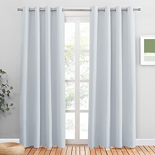 PONY DANCE Schlafzimmer Gardinen und Vorhänge Wärmeisolierend Verdunkelungsvorhang mit Ösen Gardine Weiß Blickdicht Thermovorhang, 2er Set H 210 x B 132 cm, Grau-weiß