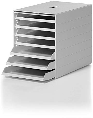 Durable Schubladenbox Idealbox Plus, 1 Stück, grau, 1712001050 | 7 offene Schubfächer, für Formate bis DIN C4, stapelbare Ablage für Dokumente, Gehäuse aus Kunststoff