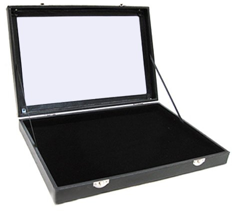 Yudu Mehrzweckkasten Schaukasten Schmucklade Schmucktablett Glasdeckel ohne Aufteilung schwarz