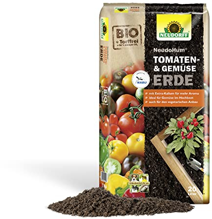 Neudorff NeudoHum Tomaten- & GemüseErde – Torffreie Bio-Erde mit Extra-Kalium für aromatisches Gemüse im Hochbeet und Kübel, vorgedüngt, 20 Liter