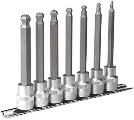 Sealey Ak6212 Hex Ball-End Socket Bit Set 7Pc Metric 3/8Sq Drive 100Mm