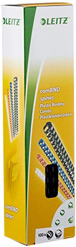 Leitz 35041 Plastikbinderücken, A4, Kunststoff, 8 mm, 45 Blatt, 100 Stück, schwarz