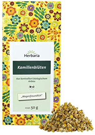 Herbaria Kamillenblüten Tee bio 50g – 100% Bio-Kräutertee lose – Bio-Kamillentee lose - natürlicher wohltuender Teegenuss - klimaneutral
