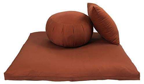 Kapok Zafu, Zabuton and Support Meditation Cushion Set (3pc), Clay