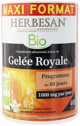 HERBESAN®- GELÉE ROYALE BIO 1 000MG - Fortifiant - Cuillère doseuse incluse -Conditionné en France - Pot de 40g