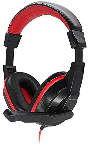 Dynamode Headset with Microphone - Wired Headphones for Computer, Laptop, Gaming, Office,Work - 2.3m Length Cable Red/Black Adjustable Sound Cancelling Headphones for Skype, Chat, Calls, Streaming
