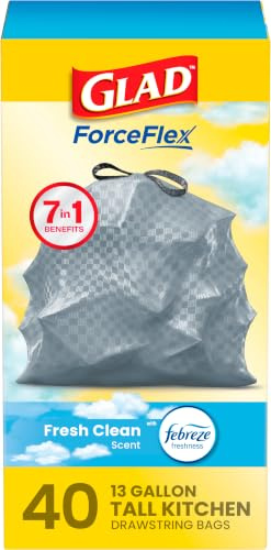 Glad ForceFlex Tall Kitchen Trash Bags, 13 Gallon, Gain Fresh Clean, 40 Count (Package May Vary)