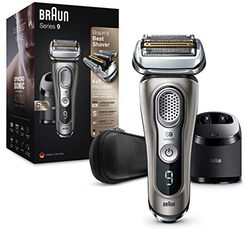 Braun Series 9 Premium Rasierer Herren mit 4+1 Scherkopf, Elektrorasierer & Präzisionstrimmer, Reinigungs- & Ladestation, Li-Ionen-Akku für 60 Min. Laufzeit, Wet&Dry, AutoSense grafit, 9385cc