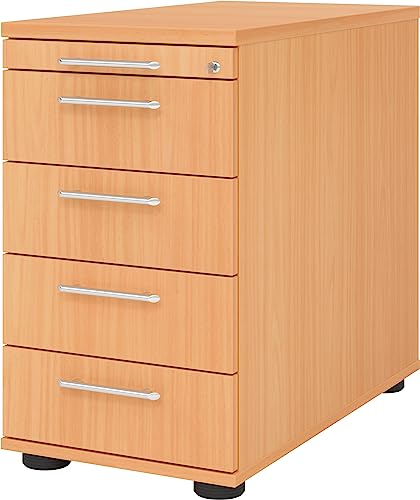 bümö Schreibtisch Schrank abschließbar, Schubladenschrank Holz in Buche, Container mit Schubladen - Schubladen Schrank Büro, Schreibtisch Container od. Schreibtisch Kommode mit Relinggriffe