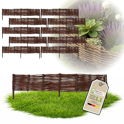 Floranica Staket av vide Rabattkant till trädgård gräsmatta Trä Stolpe Alträ Gräskant 10 stycken höjd: 10cm längd: 100cm