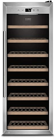 CASO WineSafe 43 - Design Weinkühlschrank für bis zu 43 Flaschen (bis zu 310 mm Höhe), eine Temperaturzone 5-20°C, Getränkekühlschrank, Edelstahl, schwarz