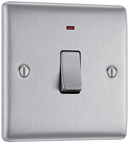 Masterplug NBS31 20A - Interruptor de luz con neón, 2 polos, en acero cepillado