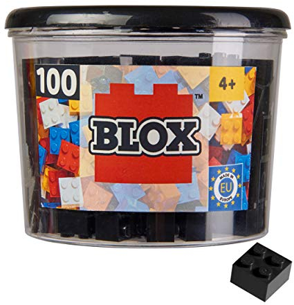 Simba 104114114 - Blox, 100 Schwarze Bausteine für Kinder ab 3 Jahren, 4er Steine, inklusive Dose, hohe Qualität, vollkompatibel mit vielen Anderen Herstellern