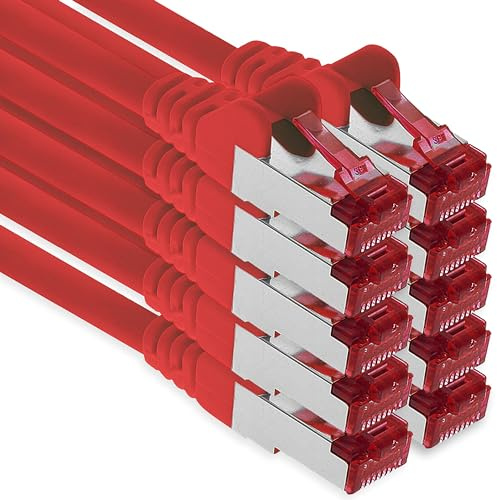 2m - rojo - 10 piezas - CAT.6 Ethernet LAN cable de red SET 1000 Mbit/s Patchkabel CAT.6 S-FTP PIMF compatible con CAT5 CAT6a CAT7 CAT8
