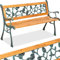TecTake® Decorative Garden Bench - 2 Seater with Cast Iron Sides and Wooden Slats - Ideal for Outdoor Use as Patio Furniture, Park Seat, Terrace - Lacquered Weather-Resistant Wood - Flower Pattern
