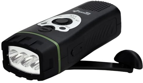 POWERplus Wolf Dynamo 3 LED Taschenlampe mit FM Scan Radio Kurbel Leucht Schwarz