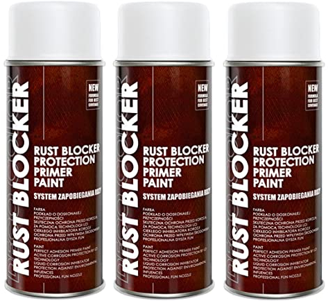 Deco Color 3er Sparpack 400 ml Rust Blocker 4in1 Metallschutzlack Rost Stop Lack WEISS matt RAL 9010, 4in1 -Haftvermittler - Aktiver Rostschutz - schnelltrocknender Lack - effektiver Schutz