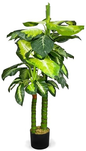 Decovego künstliche Dieffenbachie, Kunstpflanze 110 cm für Wohnzimmer & Büro, naturgetreue Deko, pflegeleicht & allergikerfreundlich