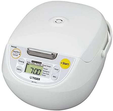 Tiger JBV-S18U - Arrocera 4 en 1 controlada por microcomputadora de 10 tazas (blanco)