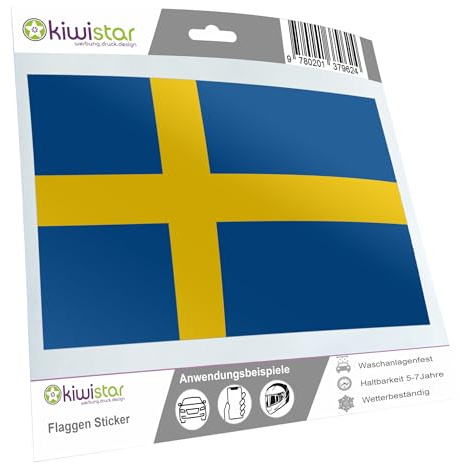 Kiwistar - Autoaufkleber Sticker Fahne Flagge Aufkleber 10cm Schweden Flagge Länder Wappen Fahne Sticker Kennzeichen - Auto - Fahrrad - LKW