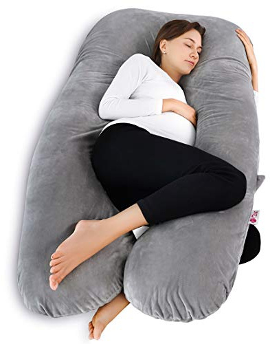 Meiz Pregnancy Pillow, U Shaped Pregnancy Body Pillow with Zipper Removable Cover (Gray- Velvet)