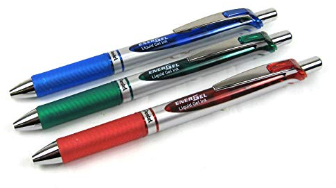 Pentel EnerGel-Xm Gelschreiber/Tintenroller, einziehbar, 0,7 mm, Blau/Grün und Rot, 3 Stück