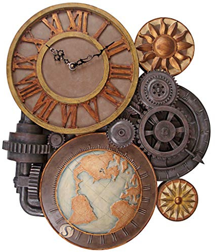 Design Toscano Gears of Time Steampunk Wall Clock Sculpture, Large 63.5 cm, Polyresin, Full Color