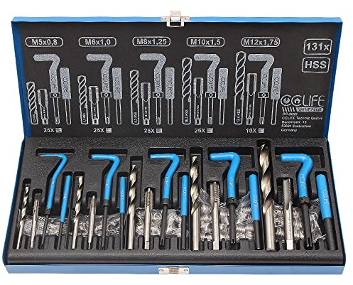 CCLIFE Gewindereparatur Gewinde 131tlg Reparatur Satz Einsätze Hülsen, mit M5 M6 M8 M10 M12