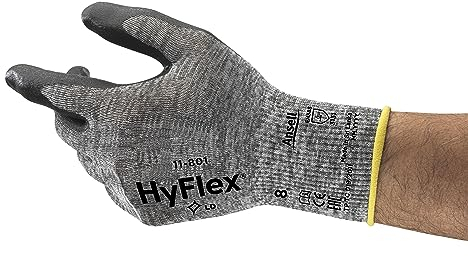 Ansell HyFlex 11-801 Guanti da Lavoro Professionali, Rivestimento in Nitrile Resistente all'Abrasione, Protezione Professionale per Usi Generali e Meccanici, Grigio, Taglia L (12 Paia)