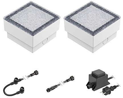 ledscom.de LED Pflaster-Stein Gorgon Boden-Einbauleuchte für außen, 10x10cm, 12V, kalt-weiß 2er Set