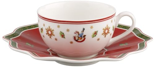 Villeroy & Boch Kaffee-/Teetasse, Untertasse, Hartporzellan, Weiß/Rot, 22 x 16 x 8 cm