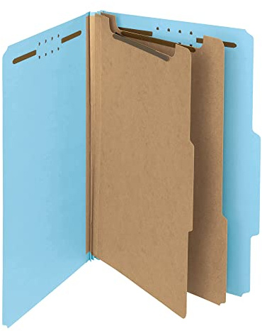 Smead 100% Recycled Pressboard Classification File Folder, 2 Dividers, 2 Expansion, Legal Size, Blue, 10 per Box (19021)