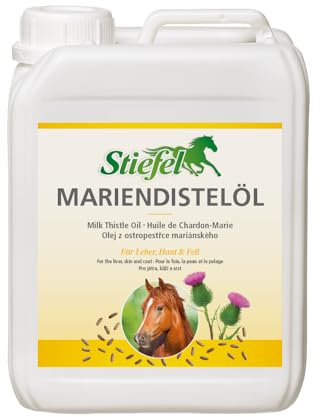 Stiefel Mariendistelöl für Pferde, hochwertiges 100% naturreines Öl, Unterstützung der Leberfunktion, Gutes für Haut & Fell, flüssig, 5l