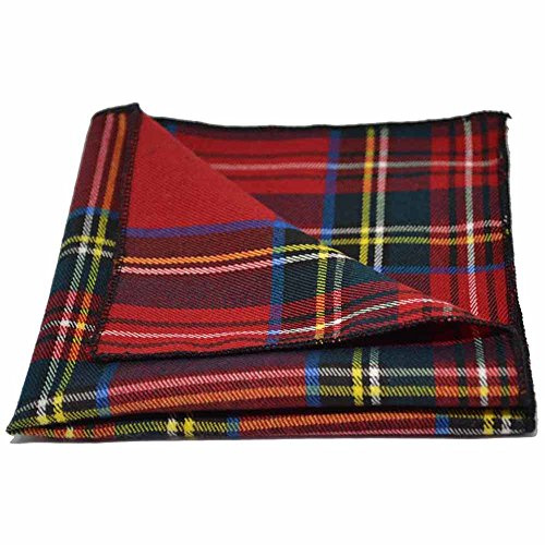 King & Priory - Mouchoir de Poche pour le Contrôle Traditionnel Tartan Rouge (Hommes, Accessoire, Pocket Square)