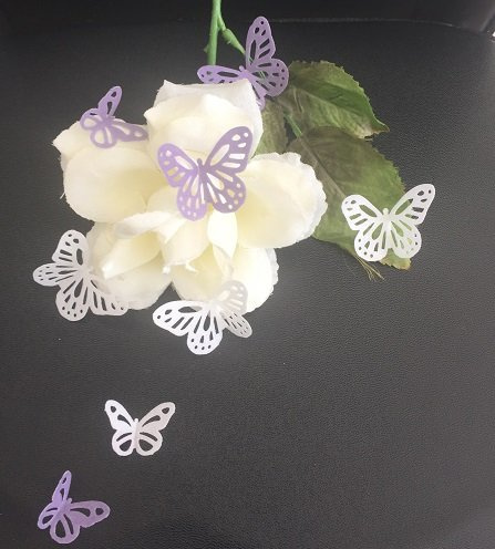 42 Pre-cut Beautiful Edible Lace Butterflies; 2 Mixed colours; Choose Your Colour; 2 Sizes; 3D Wafer Paper Birthday Wedding Etc Cake/Cupcake Topper/Decoration (E. Purple/Lilac & White)