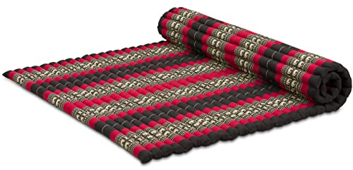 livasia Rollmatte XXL breit Doppelbett - 200x145x4,5cm - Gästebett Gästematratze 2 Personen mit Muster, Reisebett für Kofferraum und outdoor, Thaimatte Kapok Garten und Balkon (Schwarz/Elefanten)