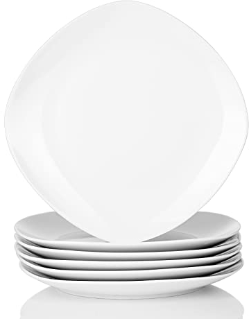 MALACASA 6 piezas 9.7,Platos llanos de Porcelana (24.8 * 24.8 * 2.7cm) Platos de Cena para 6 Personas, Serie ELISA