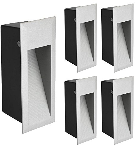ledscom.de 5 Stück LED Treppenlicht/Wandeinbauleuchte für innen und außen, Downlight, eckig, grau, 95 x 235mm, warmweiß