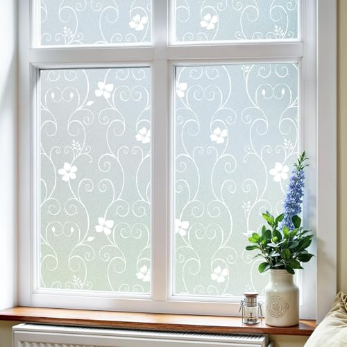 DUOFIRE Privatsphäre Fensterfolie Dekorfolie Sichtschutzfolie Ohne Kleber Selbstklebend Glas Fenster Aufkleber Anti-UV Folie (60cm X 300cm, DP014W)