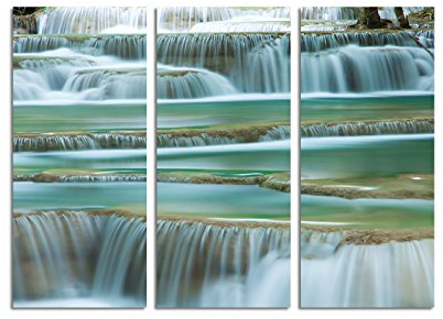 Paul Sinus Art 130x90cm – Keilrahmenbild Nationalpark Wasserfall Thailand grün 3teiliges Wandbild auf Leinwand und Keilrahmen - Fotobild Kunstdruck Artprint