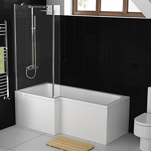 1700 mm Left Hand L-Shaped Modern Shower Bath with Glass Shower Screen + Panel BL215