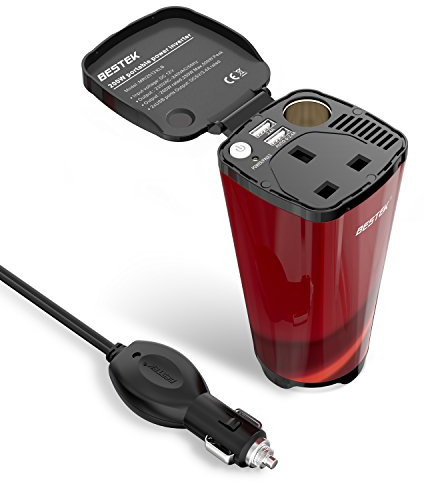 BESTEK 200W Power Inverter DC 12V to AC 230V 240V 3-in-1 Car Charger Cigarette Lighter Socket + AC Plug + Dual USB Charging Ports Voltage Converter