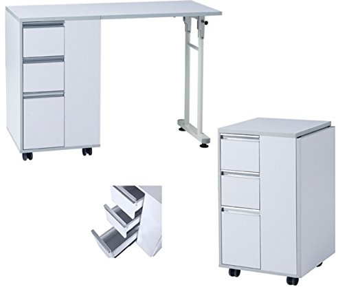 NAXOS Tavolo Manicure Richiudibile Cassettiera Ricostruzione Bianco