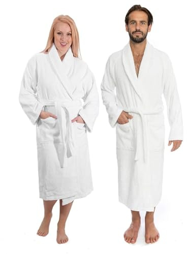 Classic Turkish Towels - Unisex Bathrobe - 100% Turkish Cotton & 400 GSM - Quick Drying & Highly Absorbent Terry Cloth Bath Robe - Hotel & Spa Quality Bathroom Essentials - Large (White)