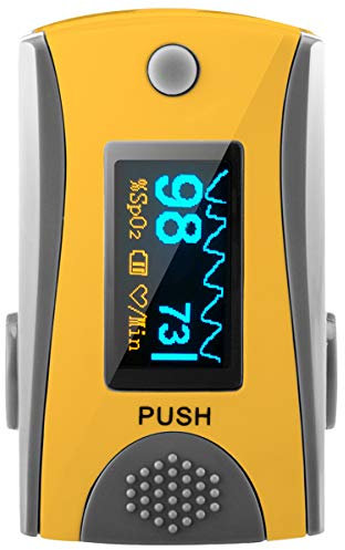 BLT M70 Fingertip Pulse Oximeter CE Approved, Sats Probe SpO2 Blood Oxygen Saturation Monitor Finger with Heart Rate for Kids & Children and Adult (Includes Batteries) (Gray Yellow)